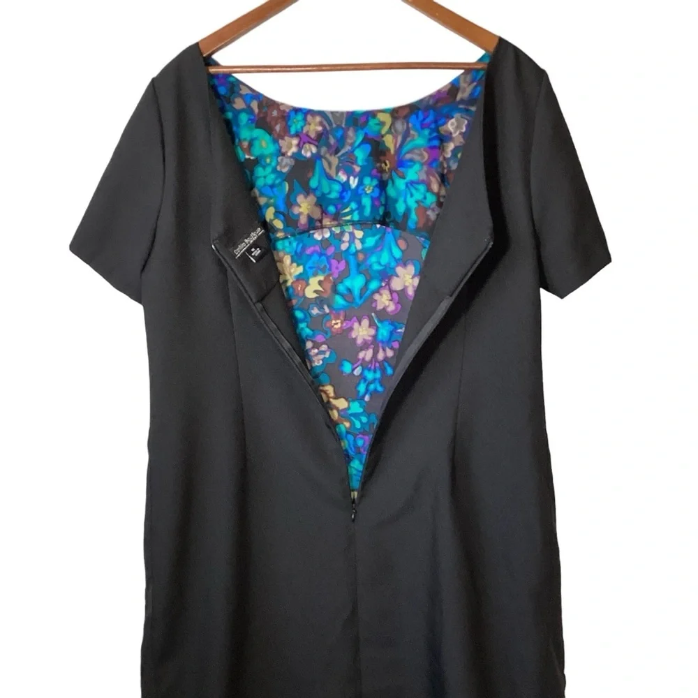 Danillo Boutique Shift Dress Size 1X Blue & Black Floral Design - Picture 3 of 10